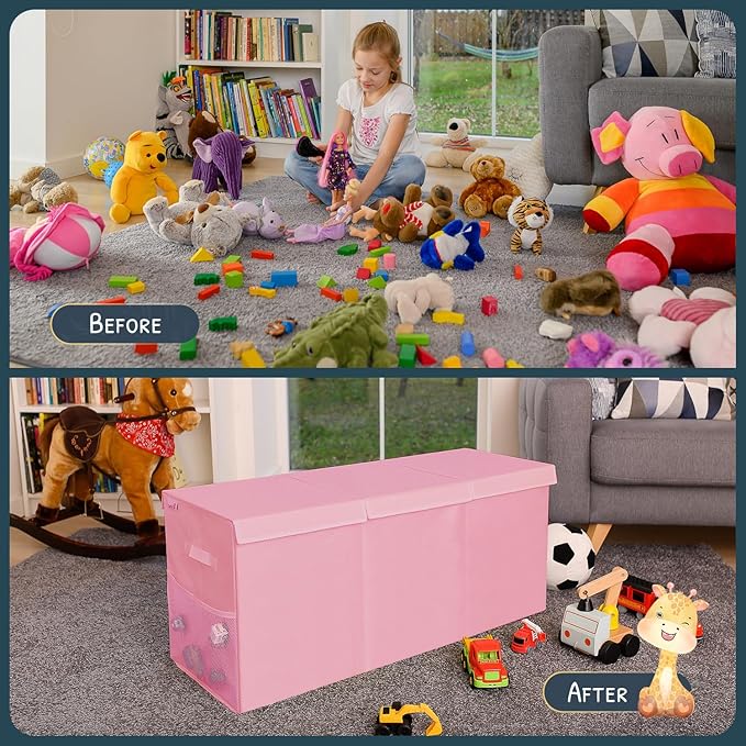 Extra Large Toy Storage Organizer with Lid - Sturdy, Collapsible Toy Chest Storage Box Design - Toys Bin with Dividers for Kids, Nursery, Bedroom, Playroom 37"x16"x14"