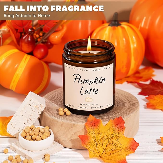 Auelife Fall Candles, Pumpkin Latte Scented Candle – Fall Soy Candle for Home | Autumn Aromatherapy Candles| Pumpkin Scented for Autumn Home Décor & Cozy Gift for Women