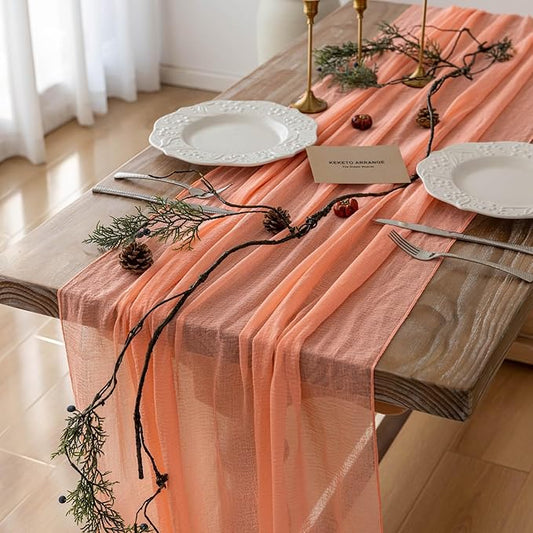 6Pcs Fresh Salmon Cheesecloth Table Runner Gauze 120 Inch 10 FT Boho Cheese Cloth Table Runner for Wedding Baby Shower Bridal Shower Party Sheer Centerpiece Home Decorations