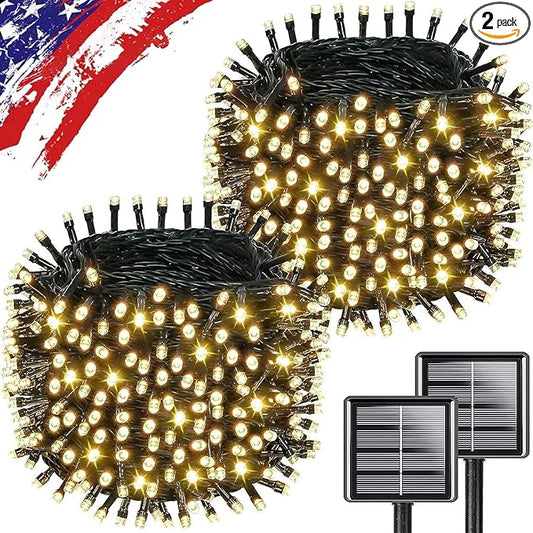 Upgrade Solar String Lights for Outside 2 Pack Total 180FT 500LED Solar Christmas Lights Outdoor with 8 Modes, IP65 Waterproof Outdoor Twinkle Light, Garden Tree Party Christmas Decoration, Warm White