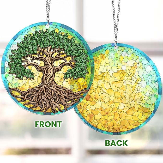 FLAGWIX Tree of Life Viking Decor Suncatcher Hanging - Double Layered Hanging Suncatcher 6 in - Viking Celtic Norse Mythology Decor, Tree of Life Gifts for Men Women Family Friends