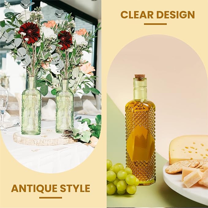 Assorted Green Glass Bottles with Corks, 6 Pack, 2.5in X 9in, 16oz