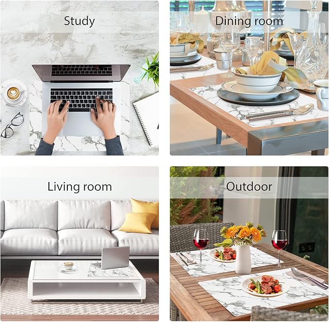 Faux Leather Placemats Set of 6,Heat Resistant Placemats for Dining Table, Easy Clean Non-Slip Place Mats, Waterproof Stain Resistant Wipeable Washable PU Table Mats, (Marble)