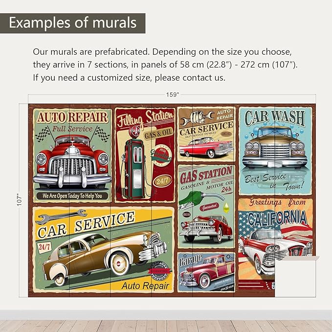 AFZEVEB-Car Poster Wallpaper Vintage Wall murals for Bedroom 159"x107" (Not Peel and Stick)