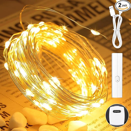 66FT(33*2) Lipstick Mini Fairy Lights Battery Operated, String Lights with Timer, LED Rechargeable Twinkle Lights for Bedroom, Christmas Decorations, Wedding, Vine, Centerpiece Table Decor Warm White