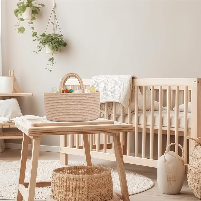 Diaper Caddy Organizer Cotton Rope Baby Basket Nursery Storage and Portable Tote Bag for Car Ideal Baby Shower Gifts and Registry Must-Have for Newborn Essentials light konjak