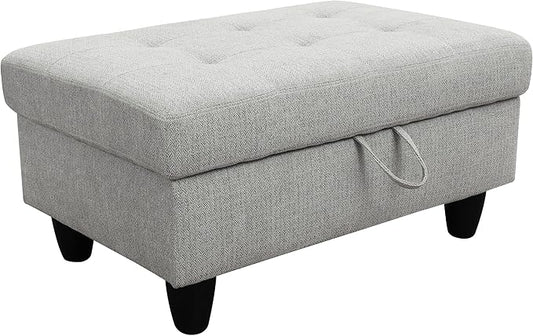 Ottoman Rectangular Storage Ottoman Bench, Flannel Footrest Stool Footstool with Lid for Living Room, Bedroom, Entryway, Gray, 35"x23.5"x17.5"