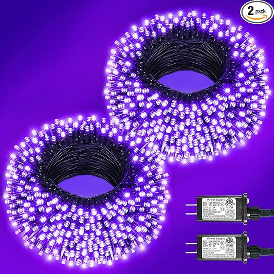 2 Pack Halloween Lights Outdoor, Total 200FT 600 LED Purple String Lights for Outside with 8 Modes Waterproof, Plug in Halloween Decorations for Indoor House Room Patio Garden Party Holiday