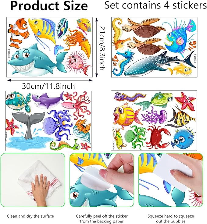 Glow in The Dark Ocean Fish Stickers, 36 PCS Glowing Luminous Sea Life Animals Wall Decals Under The Sea Ceiling Stickers for Kids Boys Girls Bedroom Nursery Playroom Party Room Decor