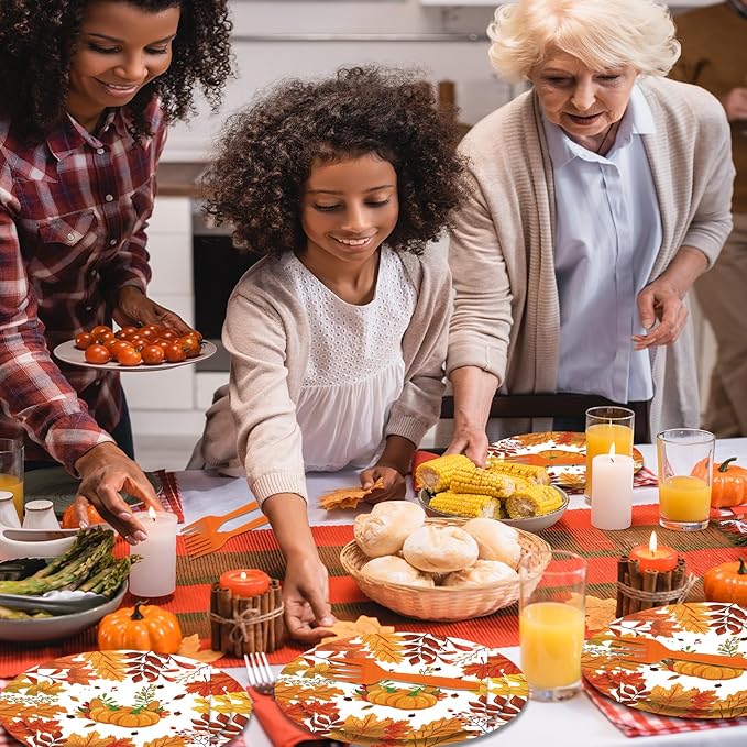 80pcs Fall Thanksgiving Paper Plates and Napkins Forks Dinner Cake Plates Autumn Leaves Pumpkin Party Decorations for Fall Thanksgiving Holiday Wedding Birthday,Serves 20 (Autumn)