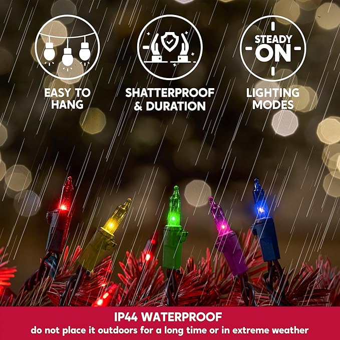 Joiedomi Multicolor Christmas String Lights,100 Count 21.4FT Christmas Fairy Tree Lights Plug in for Indoor Outdoor Xmas Decorations Patio Holiday Theme Party Yard House,Green Wire