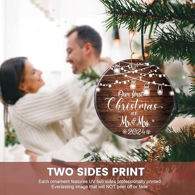 First Christmas Married Ornament 2024, Mr and Mrs Gifts, Wedding Gifts for Couples Unique 2024, Bridal Shower Gift, Just Married Ornaments for Newlywed,Bride