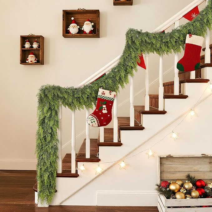 5FT Real Touch Cedar Garland for Fireplace - Artificial Christmas Garlands Realistic Faux Greenery Fake Pine Needles Garland for Holiday,Table, Window,Mantel,Stairs, Home,Indoor Outdoor Decor (2PCS)