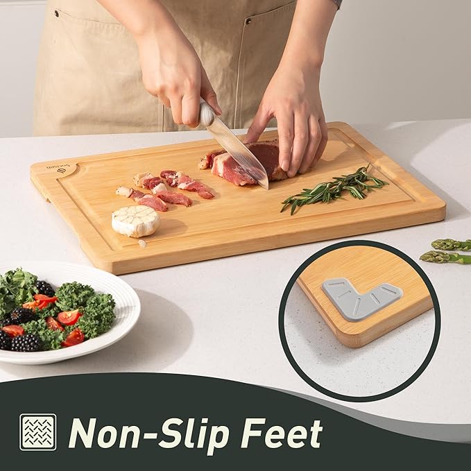 Extra Large Bamboo Board Charcuterie Non Slip Feet Over Sink Wooden Cutting Chopping Board Butcher Block Nice Solid Thick Juice Groove Big Xl XXl xlarge Hardwood Kitchen Counter Organic Meat BBQ Kit