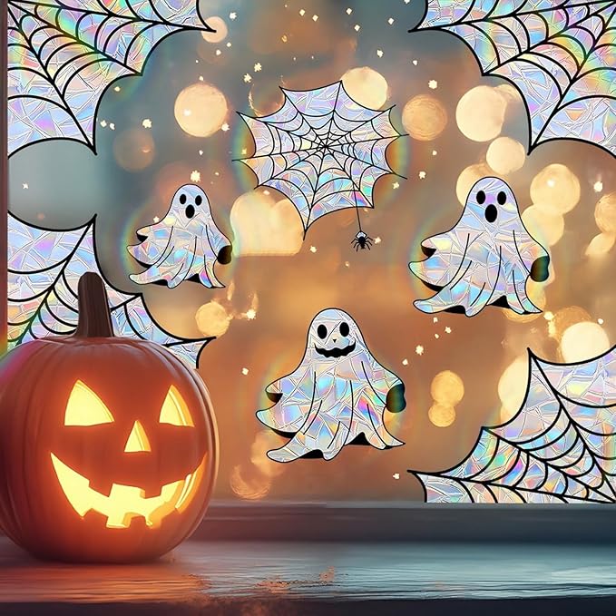 Halloween Window Clings for Glass Fall Static Cling Window Decals 9PCS Cute Ghost Pumpkin Mummy Spider Autumn Reusable Window Stickers Home School Office Decorations