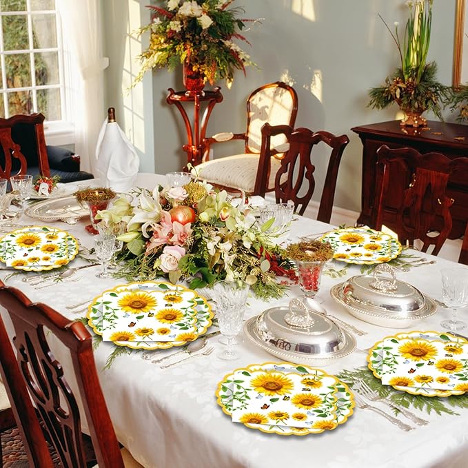 40 Pcs Sunflower Party Dessert Plates and Napkins Sets Fall sunflower 9" Paper Plates and 6.5" Napkins Party Supplies Tableware autumn Decoration For Birthday Picnic