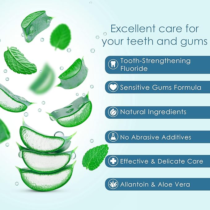 Fluoride Toothpaste, Naturally Soothing Toothpaste Sensitive Teeth and Gum Care with Aloe Vera, Allantoin & Fresh Mint Flavor, Gentle & Natural Toothpaste, ADA Approved (5-oz, 1 Count)
