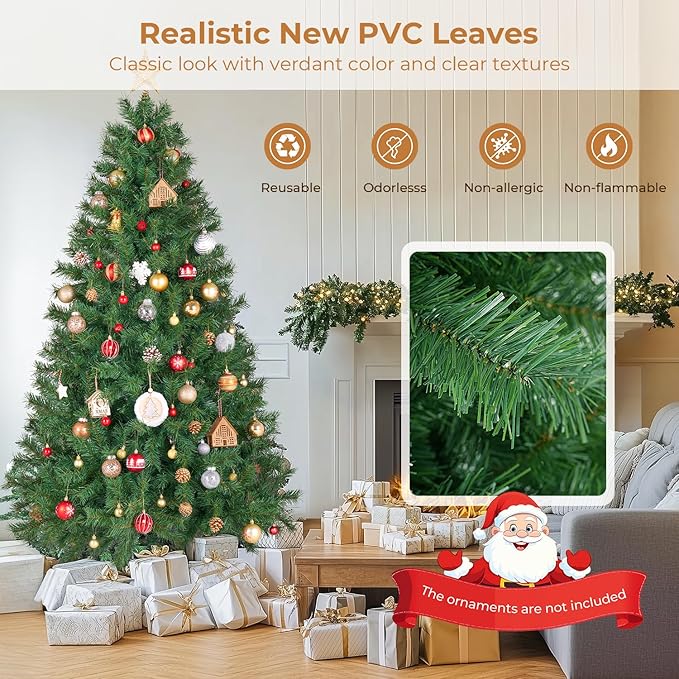 6 ft Artificial Christmas Tree with 700 PVC Branch Tips, Holiday Xmas Tree with Foldable Metal Base and Easy Assembly, Christmas Trees for Yard Porch Home Office Party Decoration, Green