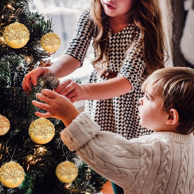 4" Gold Shatterproof Christmas Ball Ornaments, 4pc Set for Xmas Trees and Holiday Decor