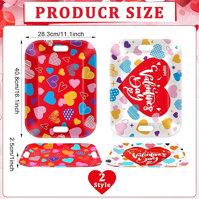 gisgfim 2Pcs Valentine Serving Trays 16.1 X 11.1 Inch Large Melamine Pink Red Heart Trays Platters with Handles Sweet Love Food Trays for Snacks Birthday Wedding Engagement Party Decorations