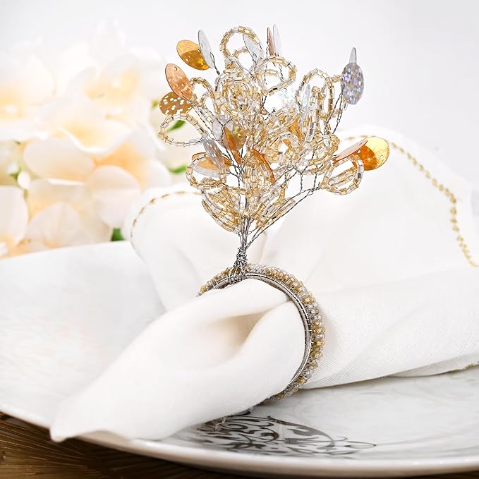 Glass Beaded Napkin Rings - 12-Pack Handmade Spring Floral Napkin Holder for Table Setting Weddings,Holiday Dinner,Birthday,Thanksgiving,Christmas,Farmhouse Décor (Multicolor) - ALPHA Living HOME