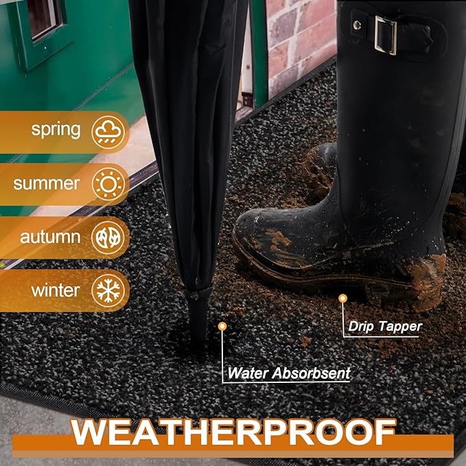 Mibao Front Door Mat, Dirt Trapper Welcome Mat for Outdoor Indoor, Non-Slip Waterproof Doormat, Durable Machine Washable Low Profile Entry Rug for Back Door Outside Patio Porch, 60" x 36", Black