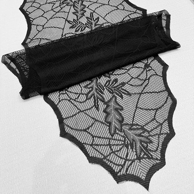 Fall Decorations Table Runner - Black Lace Maple Leaves Table Runners for Autumn Table Decor, 20*75 Inch Halloweens Lace Table Runner for Halloweens Party Home Kitchen Dinner Decoration Indoor