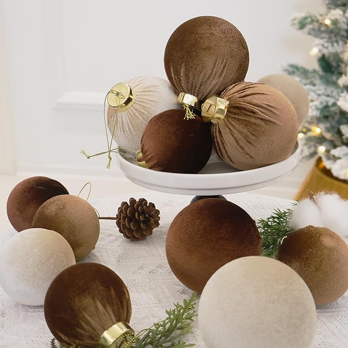 3.15inch Velvet Ornaments for Christmas Tree, 15pcs Multicolor Flocked Christmas Ornaments Decorations Balls Set Decor