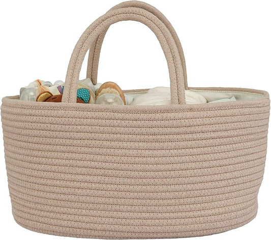 Diaper Caddy Organizer Cotton Rope Baby Basket Nursery Storage and Portable Tote Bag for Car Ideal Baby Shower Gifts and Registry Must-Have for Newborn Essentials Large konjak