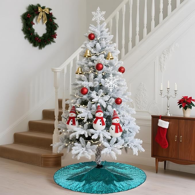 Eternal Beauty Christmas Tree Skirt, 24 Inch Teal Sequin Tree Skirt Small Xmas Tree Skirt for Christmas Tree Decorations