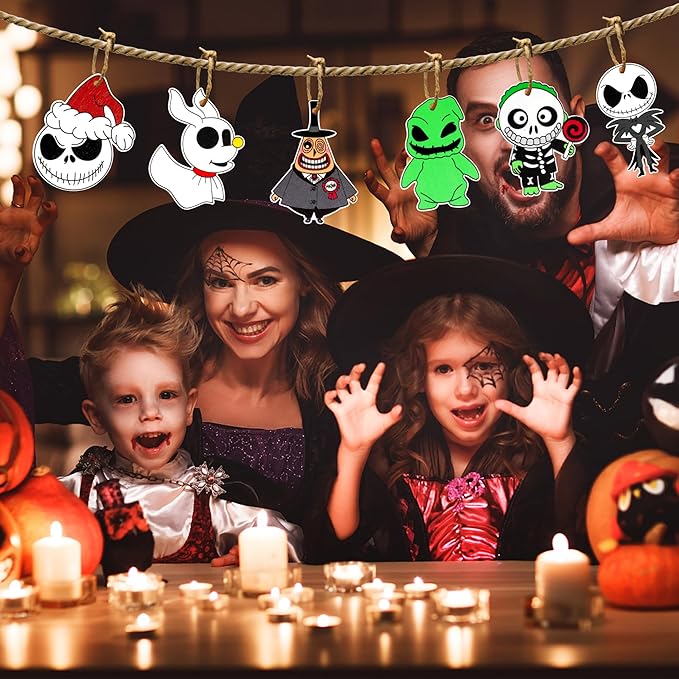 36 PCS Halloween Christmas Night-mare Ornaments Decorations, Halloween Christmas Wooden Hanging Ornaments Set, Night-mare Theme Ornaments for Tree Home Indoor Party Decor