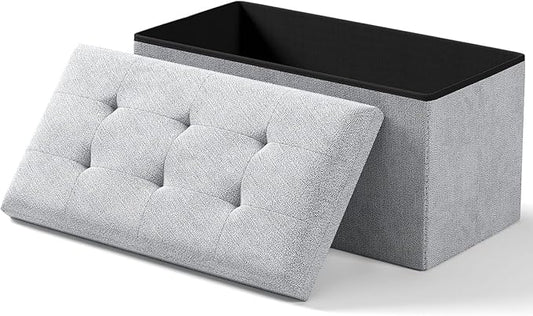 Storage Ottoman Bench, Folding Ottoman Foot Rest, 15 x 30 x 15 Inches, End of Bed Bench, Storage Chest, for Living Room, Bedroom, Hallway, Entryway, Light Gray