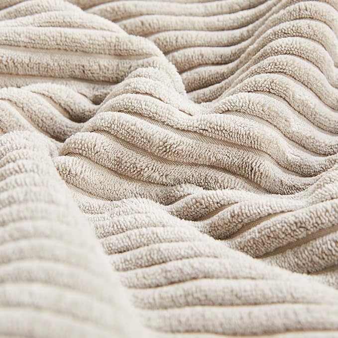 Fancy Homi 2 Packs Neutral Taupe Big Decorative Throw Pillow Covers 24x24 Inch for Couch Bed Sofa, Rustic Farmhouse Boho Home Decor, Soft Corss Corduroy Patchwork Accent Square Cushion Case 60x60 cm