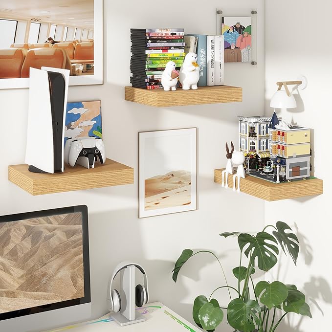 Deep Floating Shelves for Wall | 16 Inch Wide x 12 Inch Deep Floating Shelves Set of 2 | Rustic Oak Wide Wall Shelves | Bookshelf Laundry Shelf TV Shelf Nightstand