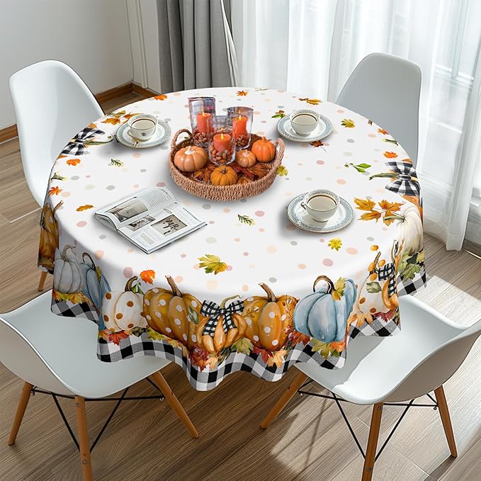 Fall Pumpkin Tablecloth Thanksgiving Autumn Buffalo Plaid Table Cloth 60"x60", Waterproof and Reusable Table Cover for Fall Harvest Party Decoration