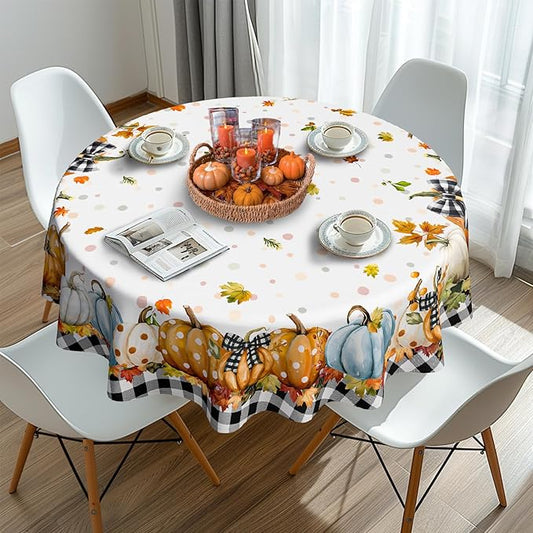 Fall Pumpkin Tablecloth Thanksgiving Autumn Buffalo Plaid Table Cloth 60"x60", Waterproof and Reusable Table Cover for Fall Harvest Party Decoration