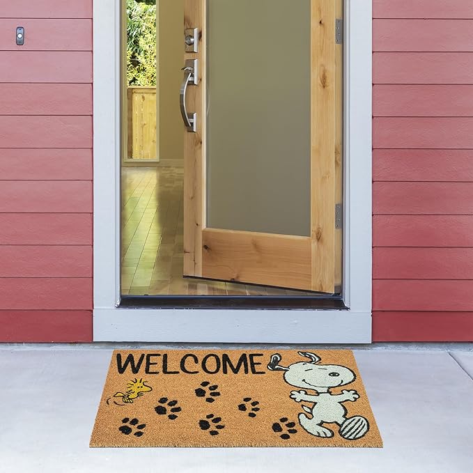 Gertmenian Peanuts Snoopy Coir Doormat - 2x3 Welcome Mat (2-Pack), Ideal for High Traffic Areas in Front Door, Garage, Entryway - Welcome, 80022