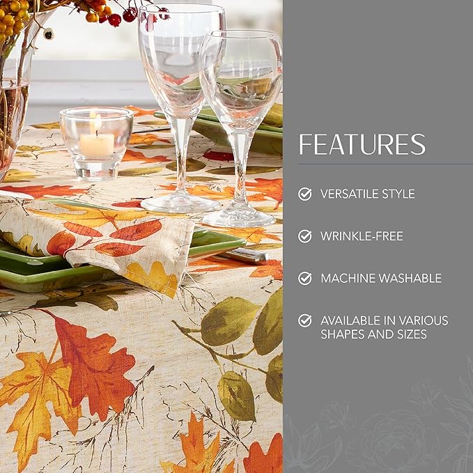 Elrene Home Fashions Autumn Leaves Fall Printed Wrinkle Resistant Tablecloth, Holiday Table Cover for Formal or Everyday Use, 60"x120" Oblong/Rectangle (Pack of 12)