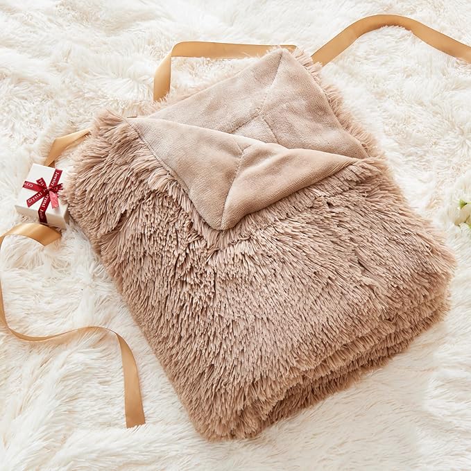 GONAAP Fuzzy Faux Fur Throw Blanket Taupe Super Soft Cozy Plush Fuzzy Shaggy Blanket for Couch Sofa Bed (Taupe, Throw(50"x60"))