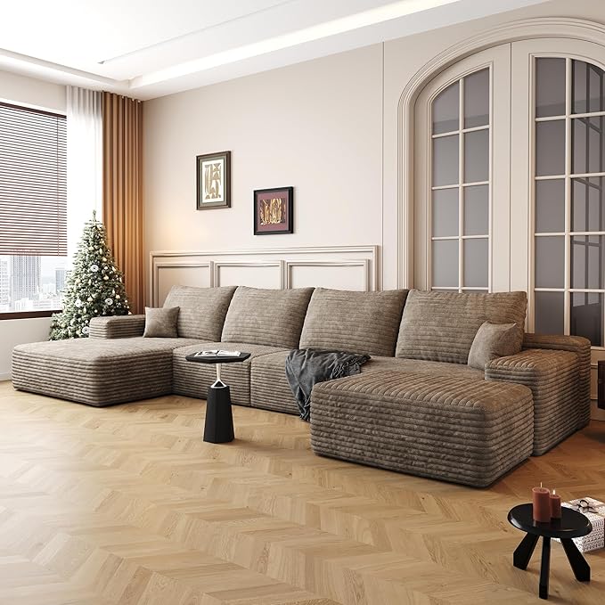 136" Sectional Couches for Living Room Modern Modular Sofa with L-Shape Couchs Upholstered Boneless Couch Deep Seat Sectional Couch with Chaise (Camel, Left Facing Chaise+3Seaters+Ottoman)