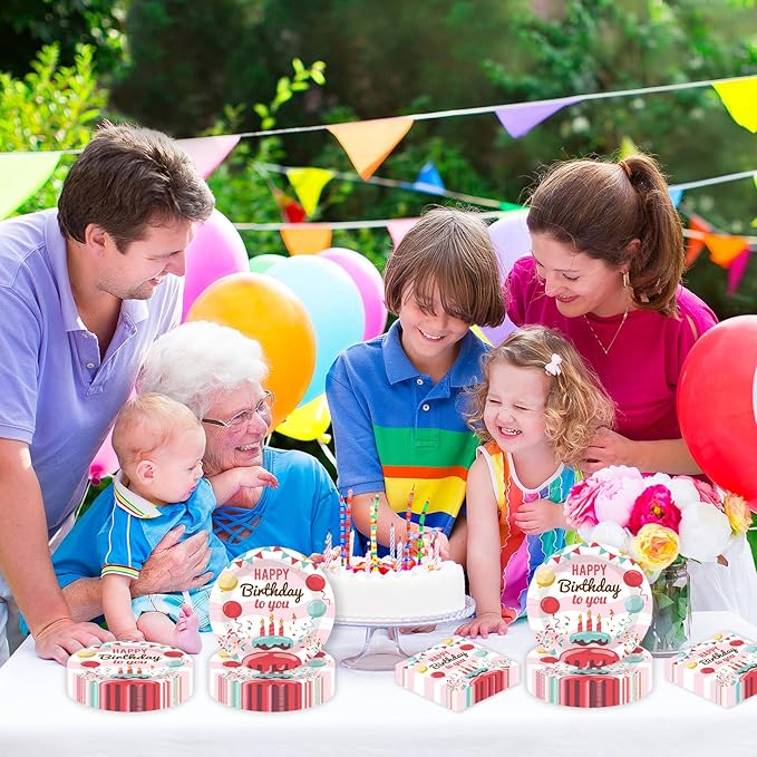 40 pcs Birthday Paper Party Plates and Napkins Disposable Colorful 9 inch 20 pcs Dessert Plates & 20 pcs Napkins Tableware for Fruit Cake Party Decorations