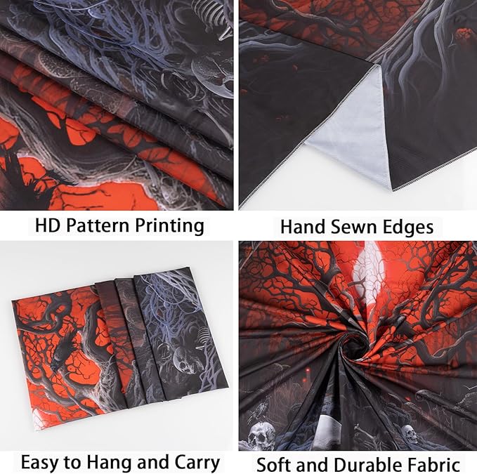 Atrippy Halloween Black Red Anime Tapestry, Gothic Dark Forest Moon Wall Hanging, Nature Skull Withered Tree Landscape Tapestries for Bedroom Living Room Men Dorm 60x 79 Inches
