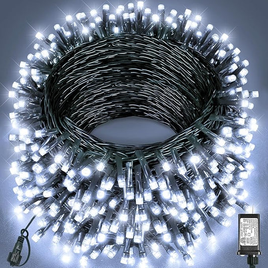 Christmas Lights Outdoor, 157FT 480 LED Plug in Christmas Tree Lights Waterproof, 8 Modes Green Wire Twinkle String Light for Indoor Garden Patio Porch Xmas Wedding Party Decorations, White