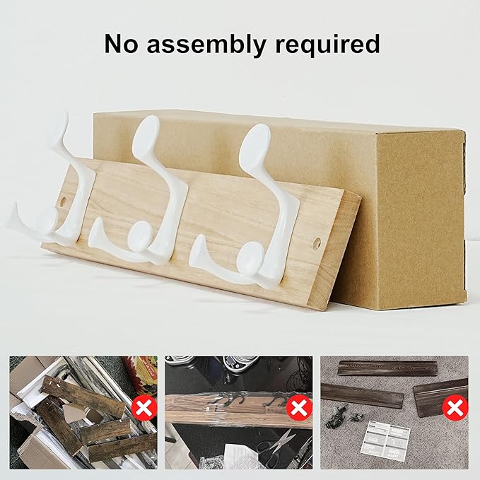 SKOLOO 17-Inch Natural Wood Coat Rack Wall Mount with 3 Triple Hooks - Ideal for Family Entrances, Classrooms, and Pet Supplies Storage - Perfect Coat Hooks for Wall