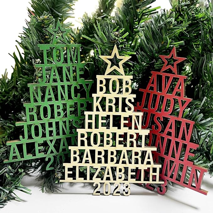 2025 Personalized Christmas Ornaments Family of 2/3/4/5/6/7/8,Custom Christmas Tree Ornaments Deorations with Names,Customized Xmas Ornaments Tree Deorations,Personalized Wooden Ornaments Gifts