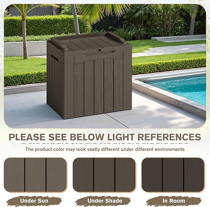 JUMMICO 31 Gallon Resin Deck Box Waterproof Indoor Outdoor Storage Boxes for Patio Furniture Cushions and Garden Tools (Brown, 31gallon-2 Packs)