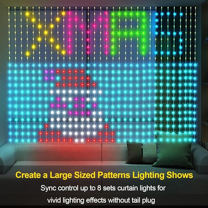 echosari Curtain Lights Plug in, 400 LED Smart Curtain Lights 6.6 x 6.6ft with APP & Remote RGB & IC DIY Pattern Music Sync for Bedroom Backdrop Decor