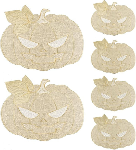Halloween Pumpkin Placemats Set of 6 Halloween Table Decorations Indoor Round Fall Placemats for Farmhouse Harvest Party Kitchen Dinning Decorations