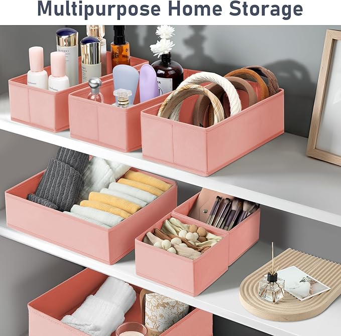 DIMJ Drawer Organizer Clothes 15 Pack - Foldable Dresser Organizer for Nursery, Bedroom, Closet - Pink Dividers for Baby Clothes, Underwear, Clothing, Sock, Belt, Tie