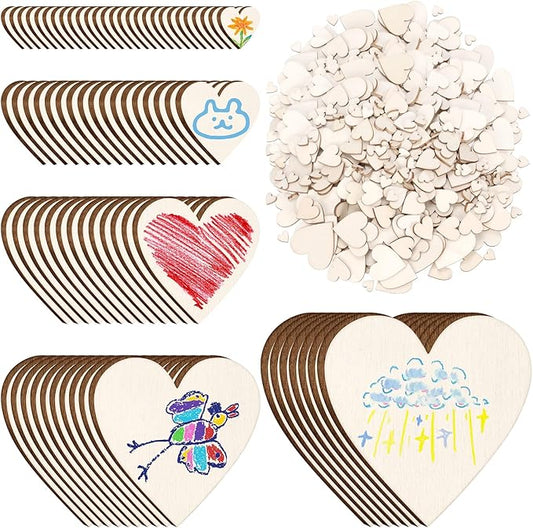 Hilitchi 300Pcs 5Sizes Unfinished Wooden Hearts Wood Hearts Craft Unfinished Wooden Hearts Ornanents Wooden Hearts Shape Blank Wood Ornaments Cutout Blank Wood for DIY Art Crafts Home Decorations
